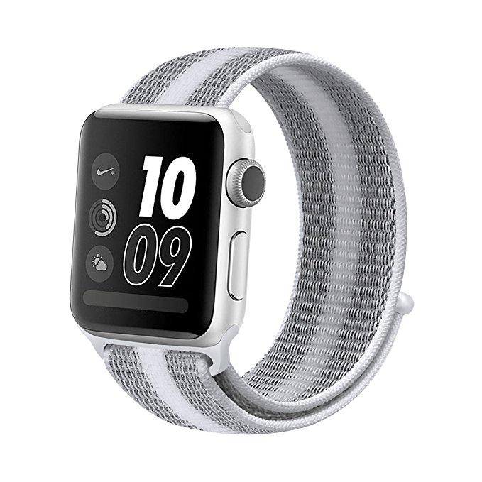 MroTech for Apple Watch Band 42mm Nylon Sport Loop with Hook and Loop Fastener, Replacement iWatch Ban Wrist Strap for Apple Watch Series 3/2/1, Sport Nike  Edition (42 mm, Striped Gray/White)