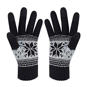 Winter Touch Screen Gloves Snow Flower Printing Keep Warm for Women and Men