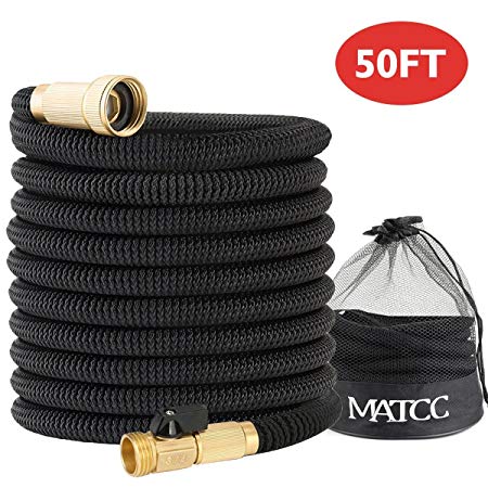 Garden Hose MATCC 50 Feet Expandable Hose 3/4'' Solid Brass Fittings with Shut Off Valve Expanding Garden Hose