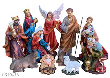 12" Tall Christmas Nativity Complete Set of 11Piece El Nacimiento Includes Shepherd,Three Kings,Joseph.Mary,Baby Jesus,Guardian Angel, Animals (Cow,Mule &Sheep)