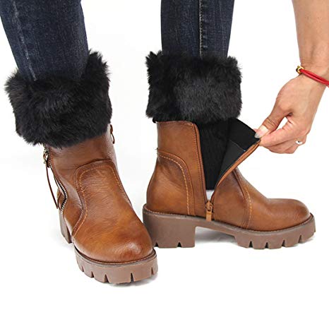 FAYBOX Women Winter Faux Fur Boot Cuff Knitting Leg Warmers Short