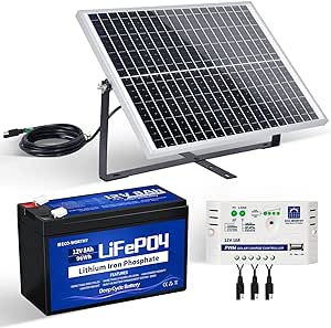 ECO-WORTHY 25W 12V Complete Solar Panel Kit: 25W Solar Panel   8Ah Lithium Battery   10A Controller for Off-Grid System/Chicken Coop/Automatic Door/Water Pump/DC Appliance