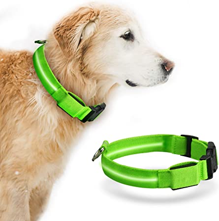 LED Dog Collar Baytion USB Rechargeable Light up Dog Collar with Rechargeable and Waterproof Flashing Light Glowing in the Dark Adjustable Collar for Small Medium Large Dogs