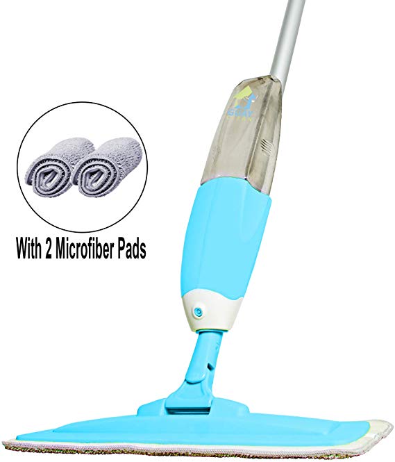 Guay Clean Microfiber Spray Mop - Professional Swift Wet and Dry Floor Cleaning Kit - Swivel Mop Head - Refillable Bottle with Built-in Trigger Sprayer – Safe Pad for All Floor Types - Blue