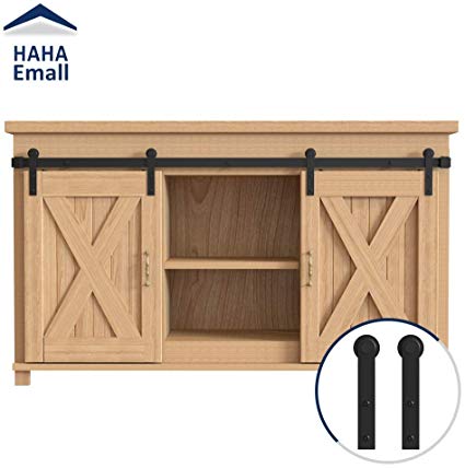 Hahaemall Black Heavy Bearing Metal Super Mini Sliding Door Roller Track Hardware Hang Cabinet Room Storage Rail System (5FT Double Mini)