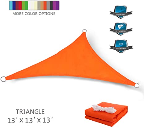 Tuosite Terylene Waterproof Sun Shade Sail UV Blocker Sunshade Patio Equilateral Triangle Knitted 220 GSM Block Fabric Pergola Carport Awning 13' x 13' x 13' in Color Orange