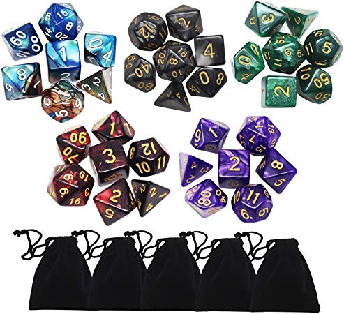 Yotako 35 Pieces Polyhedral Dice Set Colors Polyheral Game Dice with Velvet Dice Bag D4 D6 D8 D10 D12 D20 for Rpg Dungeons and Dragons Dice Games Pathfinder Dice