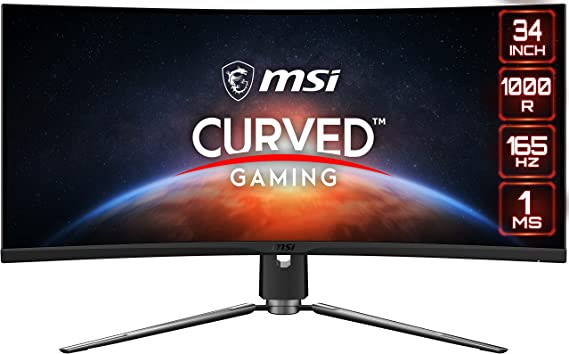 MSI MPG ARTYMIS 343CQR - 34 Inch UWQHD Curved Gaming Monitor - 1000R, 3440 x 1440 VA Panel, 165 Hz / 1ms, FreeSync Premium, HDR 400, Mystic Light, Adjustable Stand / VESA - Display Port 1.4 & HDMI 2.0