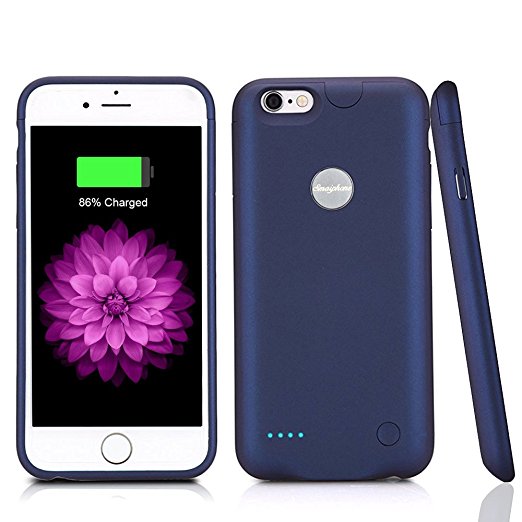 iPhone 6S Plus Battery Case, iPhone 6 Plus Battery Case, Smaiphone 0.14 lb 3000mAh Slim Portable Charger Extended Battery Backup Charging Case Power Bank for iPhone 6S Plus/6 Plus 5.5" (Blue)