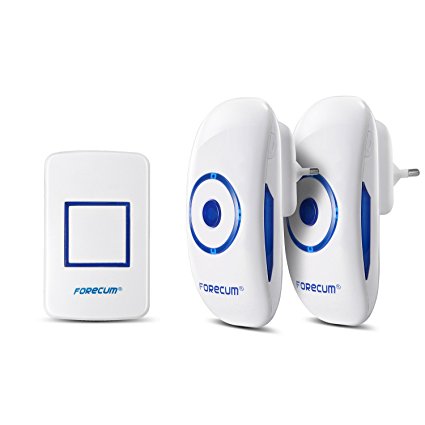 Wireless Doorbell Kit with 2 Plug-in Receivers and 1 Remote Button Transmitter Waterproof Operating at 1000 feet Rang with 36 Chimes, 4 Volume Levels, LED Flash Indicator, White