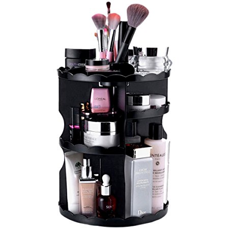 360 Degree Rotating Makeup Organizer Adjustable Cosmetic Organizer Tray, Black