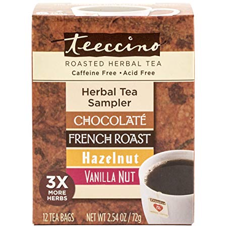 Teeccino Chicory Roasted Herbal Tea, Classic Sampler Pack (French Roast, Hazelnut, Vanilla Nut and Chocolaté), Caffeine Free, Acid Free, Coffee Substitute, Prebiotic, 12 Tea Bags