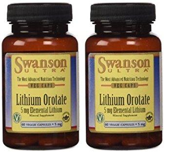 Swanson Ultra Lithium Orotate 5mg Elemental Lithium -- 2 Bottles each of 60 Veggie Capsules