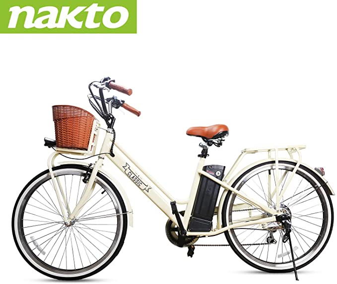 NAKTO 26" Electric Bike 6 Speed Electric Bikes for Adults 250W High Speed Ebike City Electric Bicycle with 36V 10AH/12AH Removable Lithium Battery and 1 Year Warranty (Lock&Charger)