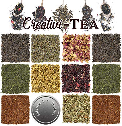Loose Leaf Tea Sampler Gift Set Assortment — Create Your Own Tea Blend Starter Kit w/Sencha, Rooibos, China Black, Ginger, Lavender, Rose, Lemongrass, Hibiscus Spices Approx 75  Cups