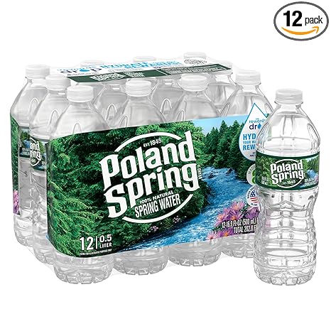 Poland Spring Brand 100% Natural Spring Water, plastic bottles,16.9 Fl Oz (Pack of 12)