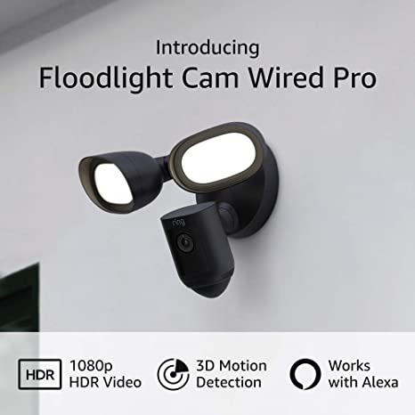 Introducing Ring Floodlight Cam Wired Pro with Bird’s Eye View and 3D Motion Detection (2021 release), Black