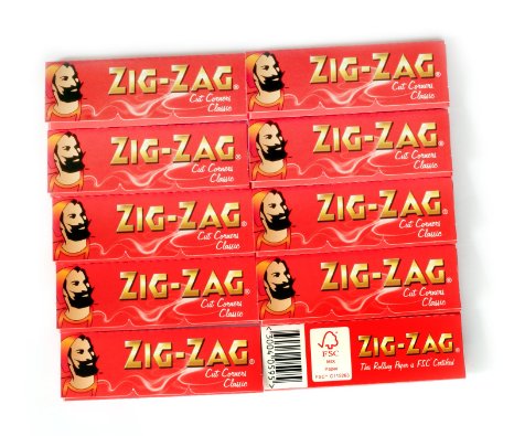 ZIG-ZAG Red Cut Corners rolling paper - 10 booklets x 60 = 600 papers