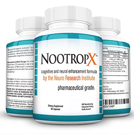 NootropX Advanced Nootropic Supplement- Gingko Biloba, L-Theanine, Ginseng - Enhanced Mental Acuity Including Focus, Memory, Clarity and Concentration - Brain & Cognitive Development (Pack of 3)