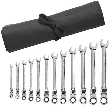 GEARWRENCH 12 Pc. 12 Point XL Locking Flex Head Ratcheting Combination Metric Wrench Set with Tool Roll - 85698R