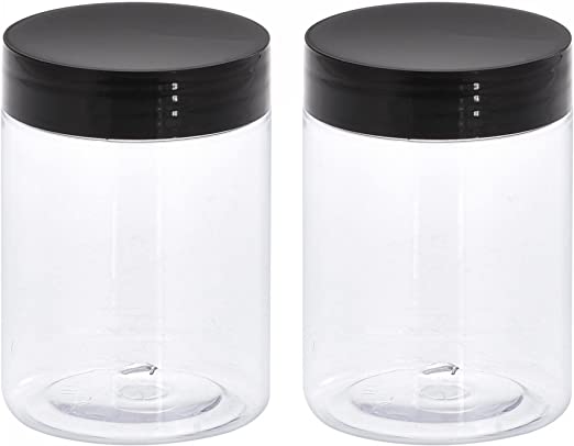 uxcell Round Plastic Jars with Black Screw Top Lid, 10oz/ 300ml Wide-mouth Clear Empty Containers for Storage, Organizing, 2Pcs