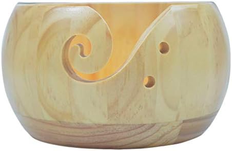 Joyeee Wooden Yarn Bowls for Knitting, Handmade Yarn Storage Round Woven Bowl with Drills Holes, Yarn Holder for Knitting and Crochet for Mum Wife Granny Gift, Smooth Surface, Light Easy to Carry