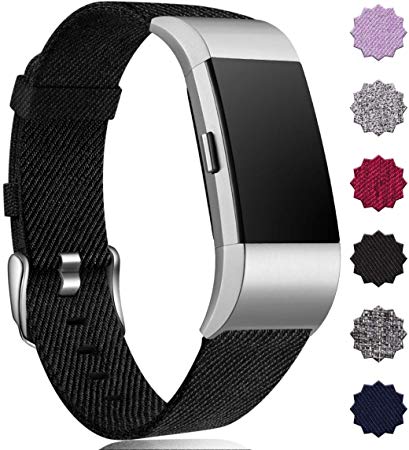 Maledan Compatible with Fitbit Charge 2 Bands for Women Men, Breathable Woven Fabric Replacement Accessory Strap Compatible with Fitbit Charge 2 and Charge 2 SE Fitness Activity Tracker, Large Small