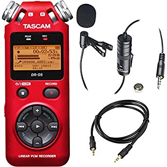 Tascam DR-05 Portable Handheld Digital Audio Recorder (Red) with Deluxe accessory bundle