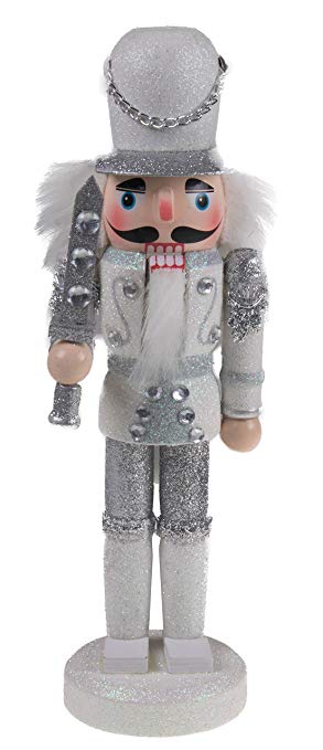 Clever Creations Traditional Soldier Nutcracker Collectible Wooden Christmas Nutcracker | Festive Holiday Decor | Sparkling White and Silver Uniform | Holding Silver Sword | 100% Wood | 9.5” Tall