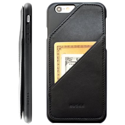 [iPhone 6 Plus / 6S Plus] Leather Wallet Case with Drop/Shock & Anti Theft RFID Protection - Quickdraw by HUSKK - Black [Q-6P-B-P-RFID]