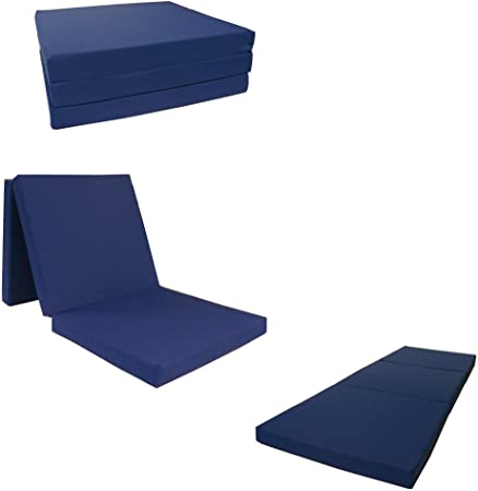 D&D Futon Furniture Navy Shikibuton Trifold Foam Beds 3" Thick X 27" Wide X 75" Long, 1.8 lbs high Density Resilient White Foam, Floor Foam Folding Mats.