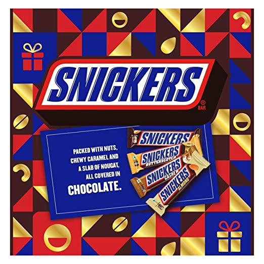 Snickers Chocolates Bar Diwali Gift Box - Peanut (45g), Cashew (45g), Almond (45g) & Butterscotch (40g) [Pack of 12]