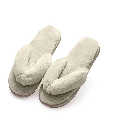 Humiwa Womens Faux Fur Slippers Warm Fussy Flip Flop House Slippers Open Toe Home Slippers for Girls Men