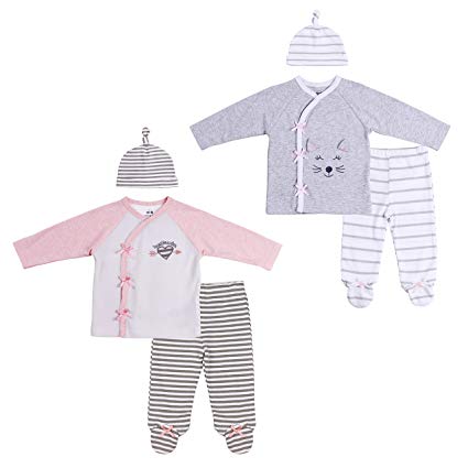 Asher and Olivia Twin Outfit Baby Girls' Clothing. Long-Sleeve Kimono Top, Hat & Footed Pant