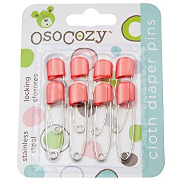 OsoCozy Diaper Pins - {Red} - Sturdy, Stainless Steel Diaper Pins with Safe Locking Closures - Use for Special Events, Crafts or Colorful Laundry Pins