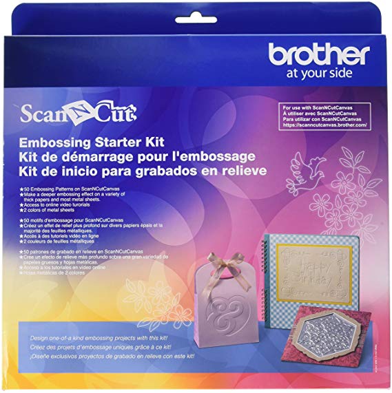 Brother CAEBSKIT1 Embossing Starter Kit, Card Embossing Kit, Scrap Booking Starter Kit, For Use with Brother ScanNcut or ScanNcut2 Machines, 50 Embossing Patterns, 12” x 9.5” Embossing Mat