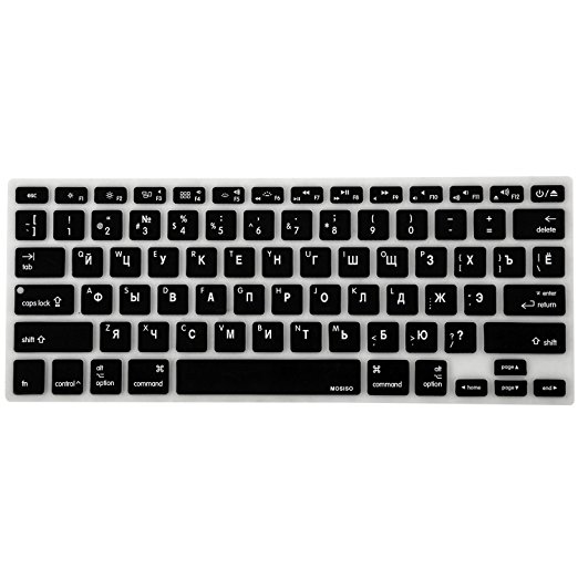 Mosiso Keyboard Cover with Pattern for Macbook Pro 13 Inch, 15 Inch (with or without Retina Display, 2015 or Older Version) Macbook Air 13 Inch, Russian/English Black