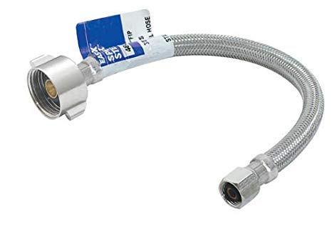 Eastman 48089 Flexible Toilet Connector, Stainless Steel Braided Hose with Ballcock nuts, 7/8-inch B/C x 3/8-inch Compression Inlet, 16-Inch Length