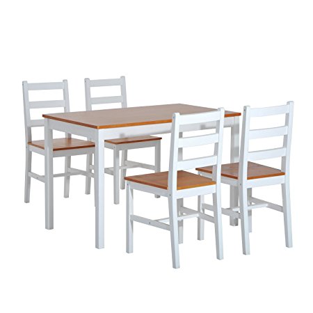 HomCom 5 Piece Solid Pine Wood Table and Chairs Dining Set - White