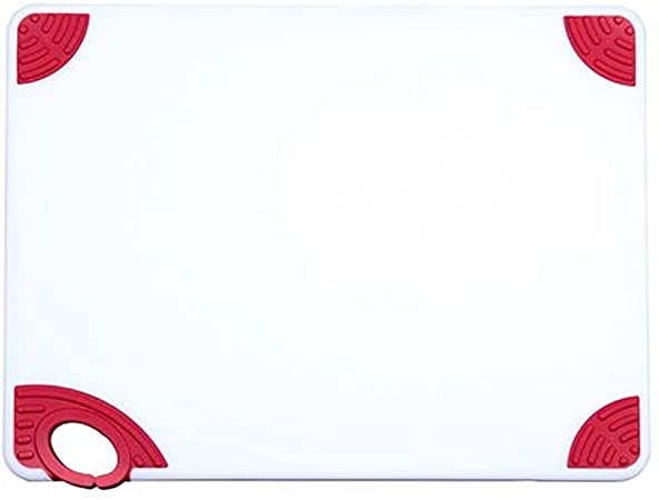 Winco CBN-1218RD, 12x18x1/2" Rectangular Cutting Board with Red Rubber Grip Hook, Plastic Chopping Board (Red)