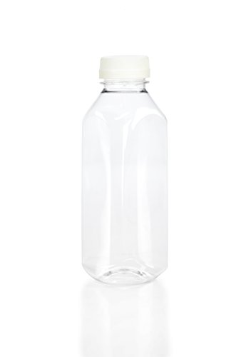 (8) 16 oz. Clear Food Grade Plastic Juice Bottles with WHITE Tamper Evident Caps 8/pack (16oz, White lid)