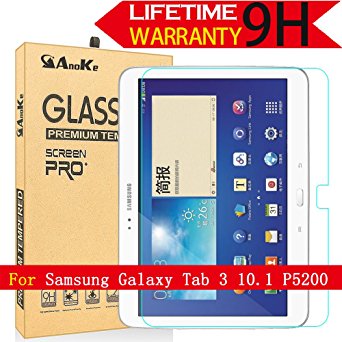 Galaxy Tab 3 10.1 Glass Screen Protector, (P5200) AnoKe [Lifetime Warranty](0.3mm 9H ) Tempered Glass Screen Protector Film Sheild For 10.1 P5200 Glass