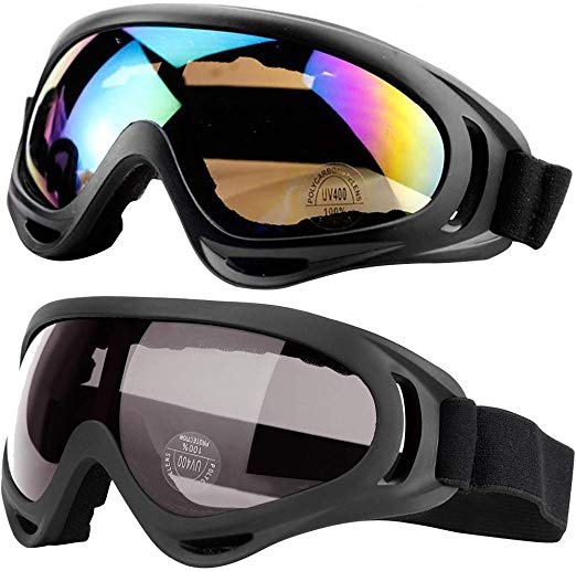 Peicees 4 Pack Ski Goggles Winter Snowboard Adjustable UV 400 Protective Motorcycle Snow Goggles Outdoor Sports Tactical Glasses Dustproof Military Sunglasses for Kids Boys Girls Youth Men Women