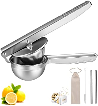Lemon Squeezer 304 Stainless Steel Manual Juicer Hand Press with Premium Quality Solid Metal Squeezer Bowl for Oranges, Lemons, Limes, Etc.