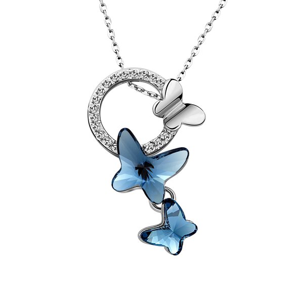 T400 Jewelers Swarovski Elements Crystal Butterfly Pendant Necklace Sapphire