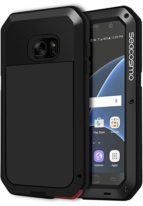 Galaxy S7 Case, Seacosmo Full Body Military Rugged Heavy Duty Aluminum Shockproof Dual Layer Bumper Case Cover for Samsung Galaxy S7, Black