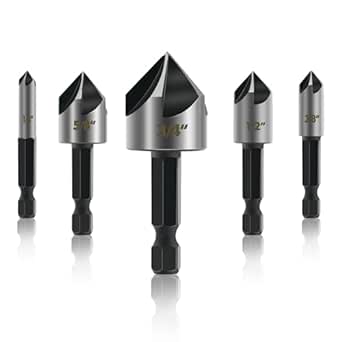 5PCS Countersink Drill Bit Set, High Speed Steel Countersink Bits, 82 Degree 5 Flute Pieces, 1/4 Inch Hex Shank, Fit for Sink Holes into Metals, Wood, Plywood, Plastic