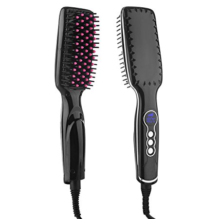 Sminiker Showliss MCH fast Heat Hair Straightener Comb with LCD Display Hair Straightening Brush Ceramic Temperature Adjustable from 100? to 230? in 20 Seconds (Black) by Sminiker