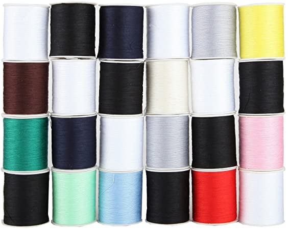 Home-X - Polyester Sewing Thread Set, Variety Pack of Durable Thread that Resists Fraying and Breaking, 12 Colors, 24 Spools, 200 Yards Each