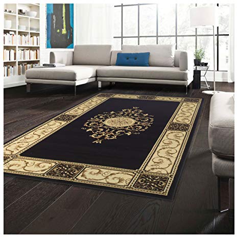 Superior Elegant Medallion Collection 8' x 10' Area Rug, Attractive Rug with Jute Backing, Durable and Beautiful Woven Structure, Floral Medallion Rug with Broad Border - Midnight Blue